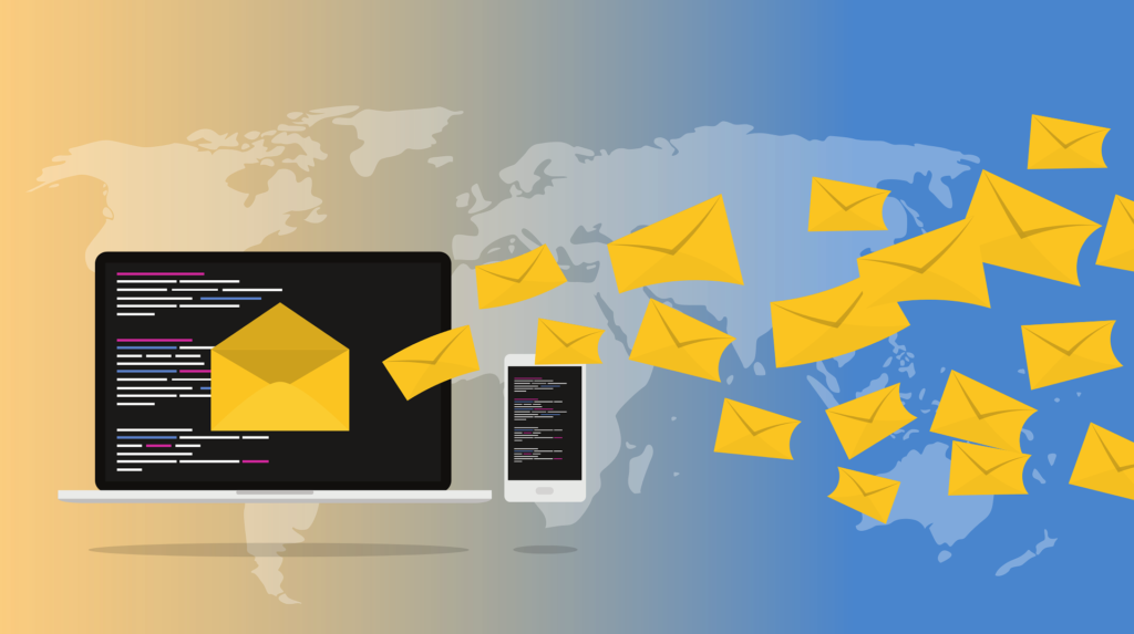 laptop screen with envelop icon represtting email marketing